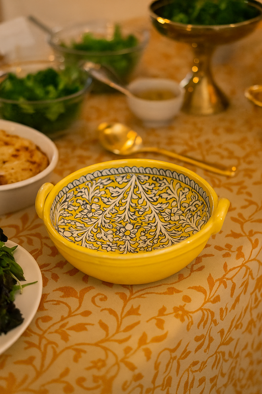 Yellow and White serving dish (Karahi) - Handmade Stories