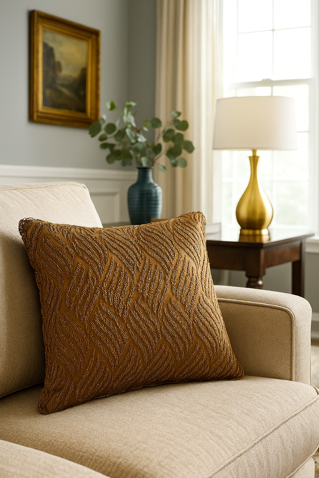 Handmade velvet Beaded Cushion Cover (Brown and gold)