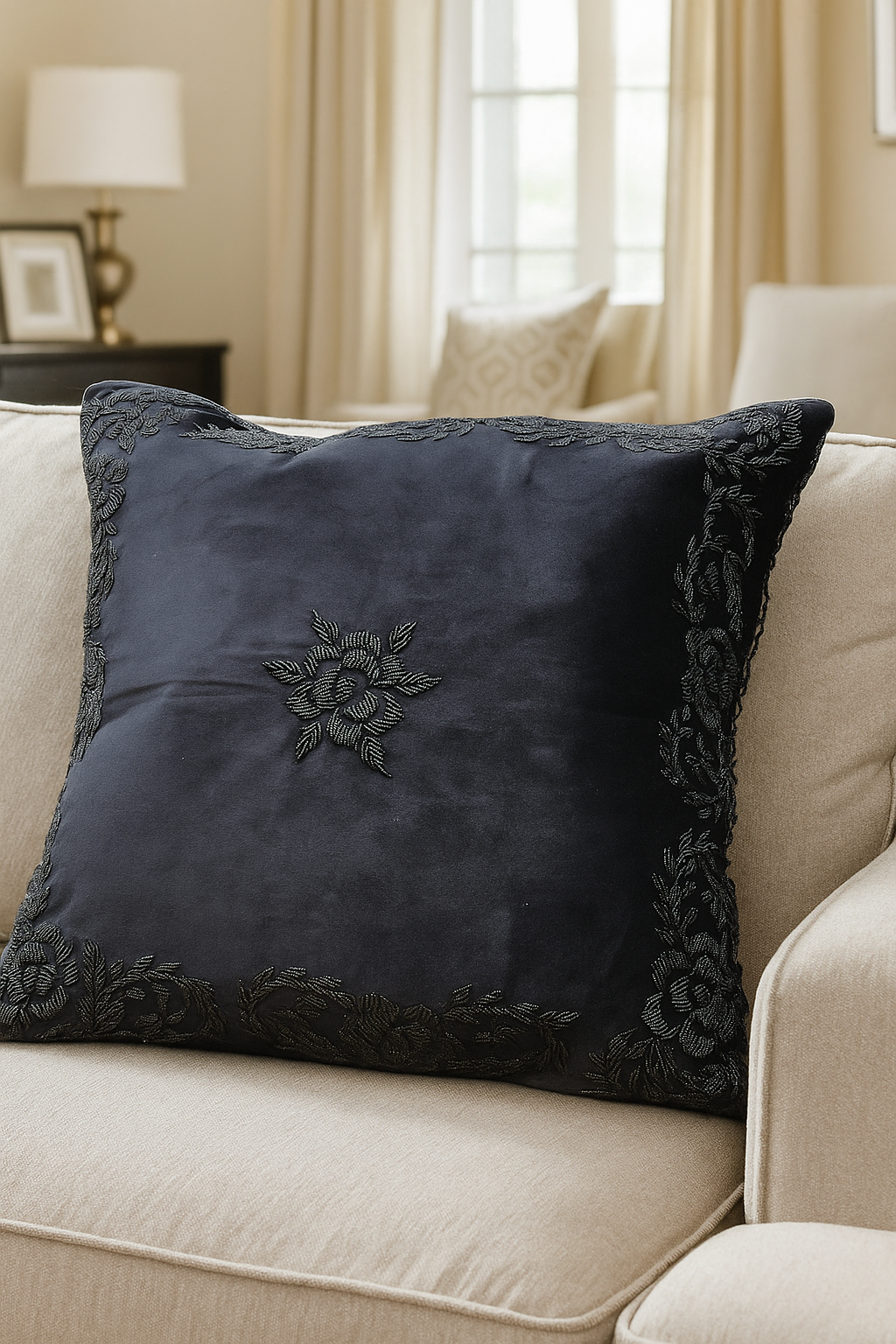 Handmade velvet Cushion Cover (Black on Black)