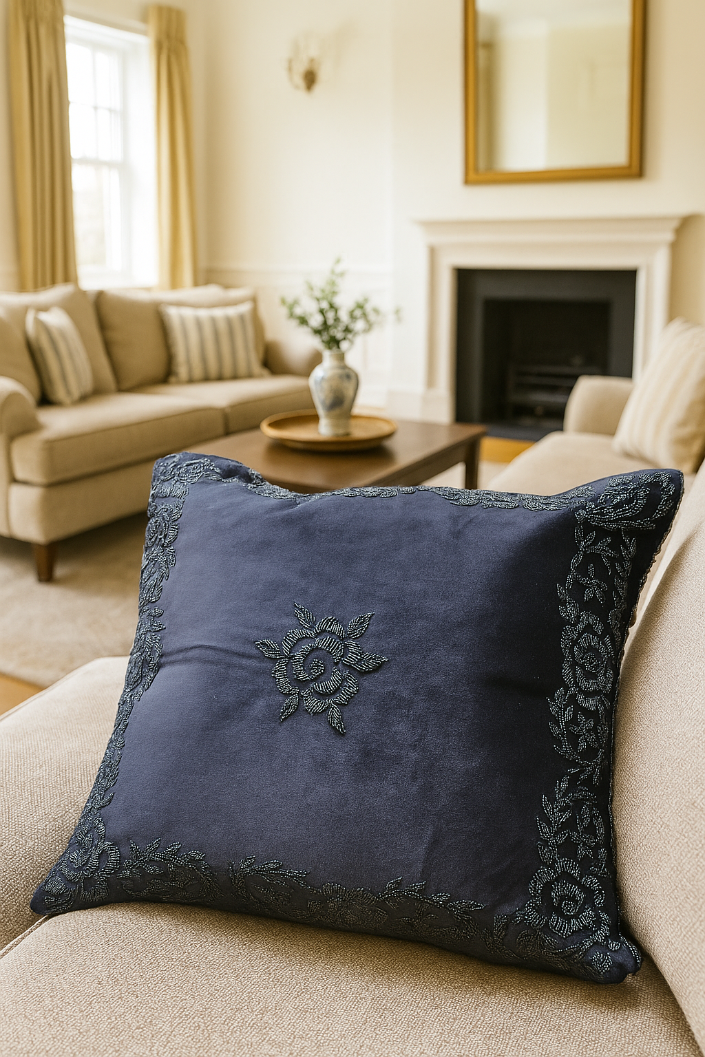Handmade velvet Cushion Cover (Black on Black)