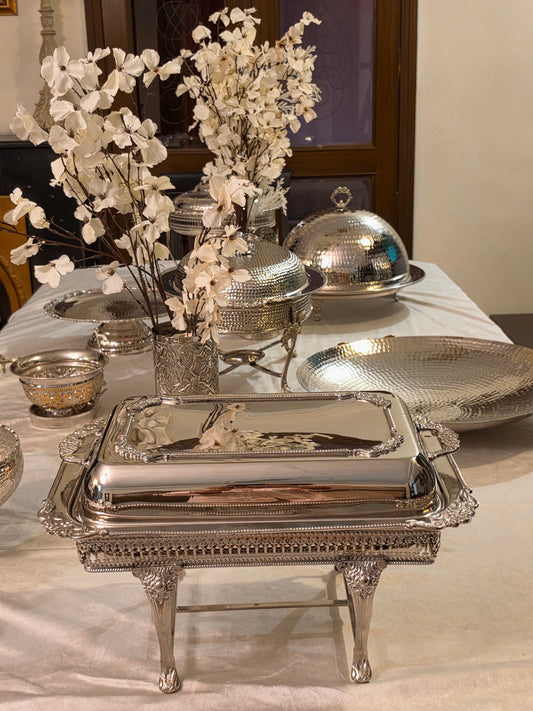 Handcrafted Brass Chafing Dish with cut work (Rectangular)
