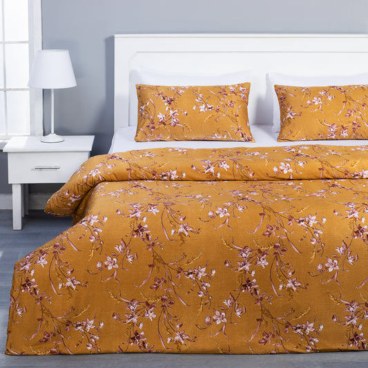 Quilt cover (Mustard tea  pink floral)