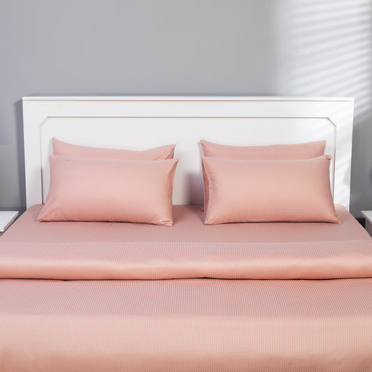 Fitted bedsheet and Quilt cover (Pink- narrow lining)