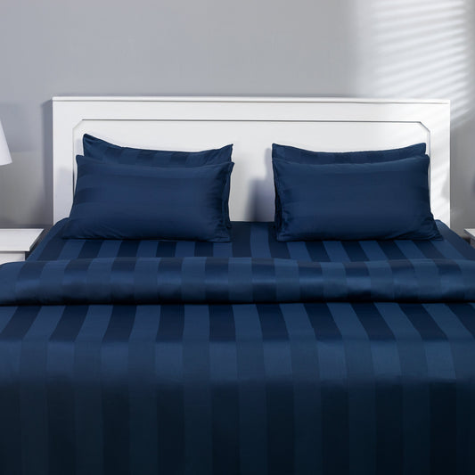Fitted bedsheet with Quilt cover (Navy Blue- Light)