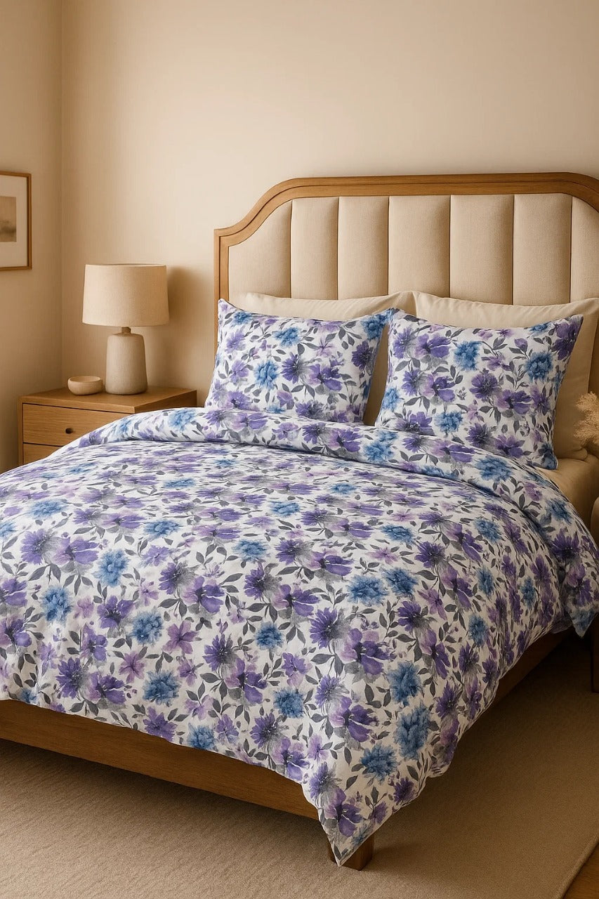 Premium Quality Bed Sheet Set (Purple & White)