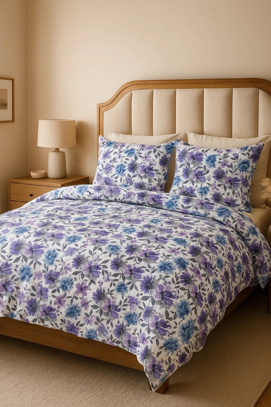 Premium Quality Bed Sheet Set (Purple & White)