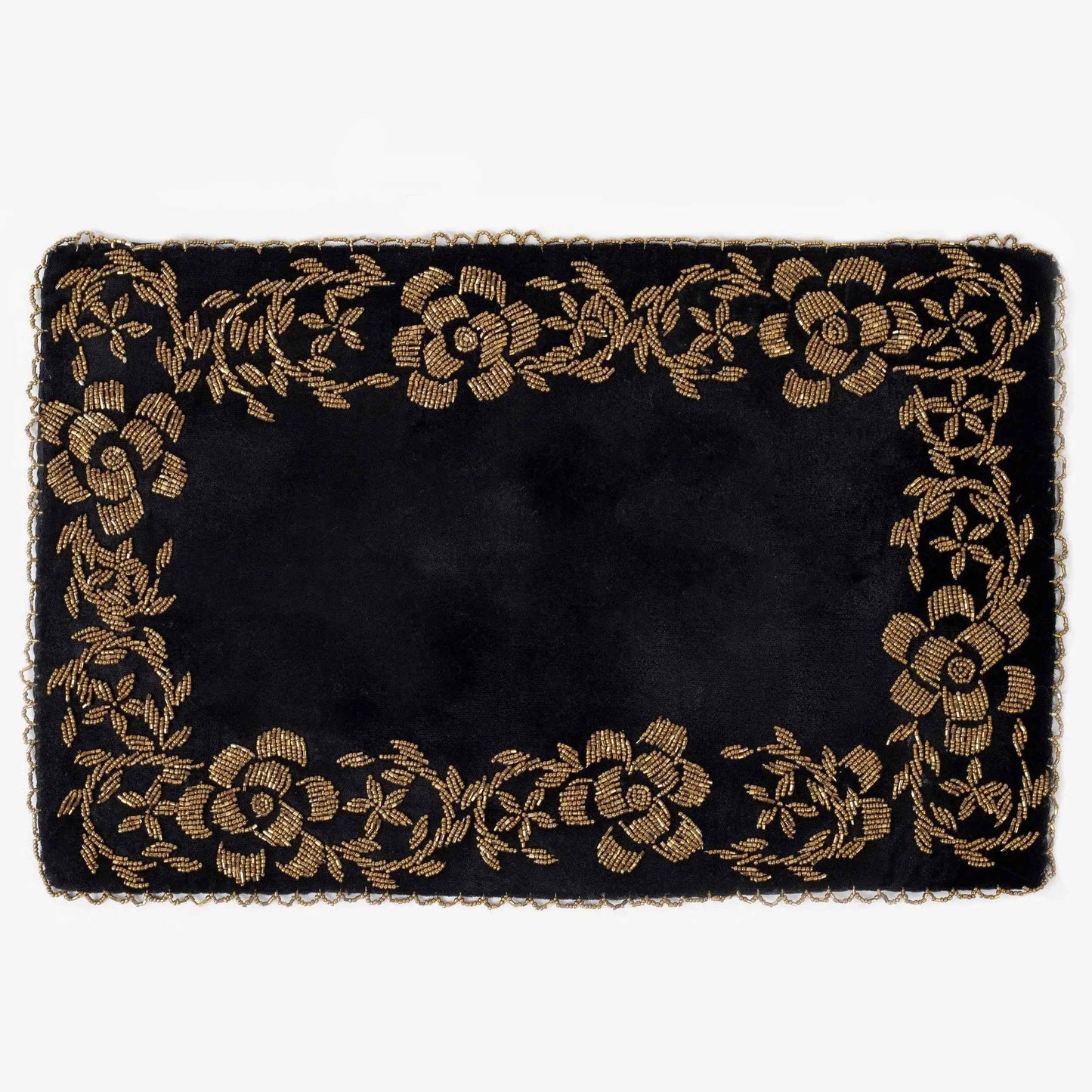 Black and Gold Handmade Beaded Table Runner Set (Border design)