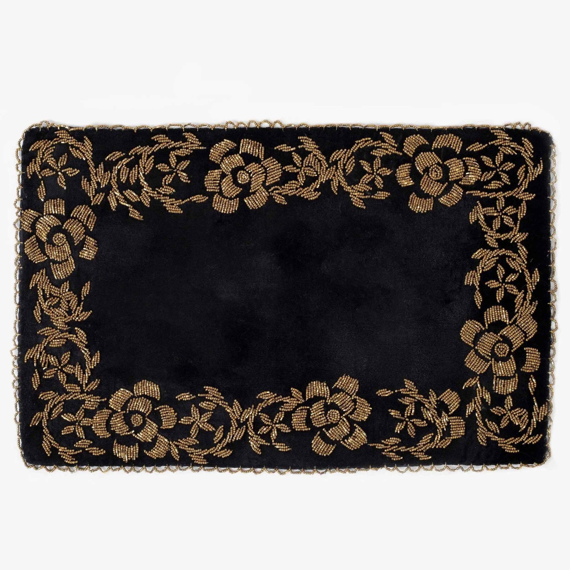 Black and Gold Handmade Beaded Table Runner Set (Border design)