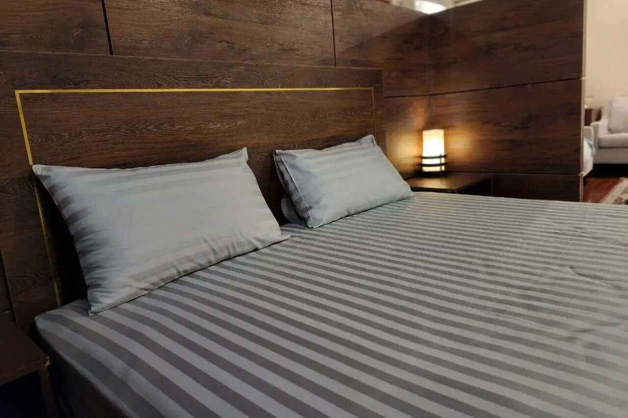 Premium Quality Bed Sheet Set (Light grey narrow stripes)