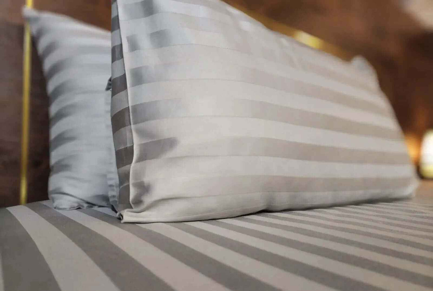 Premium Quality Bed Sheet Set (Light grey narrow stripes)