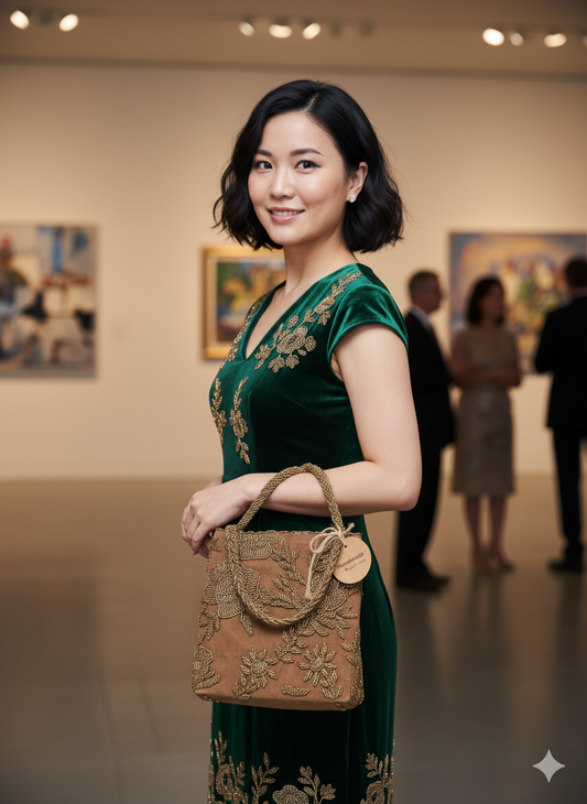 Elegant bronze Hand Embellished Beaded Women Handbag - Handmade Stories