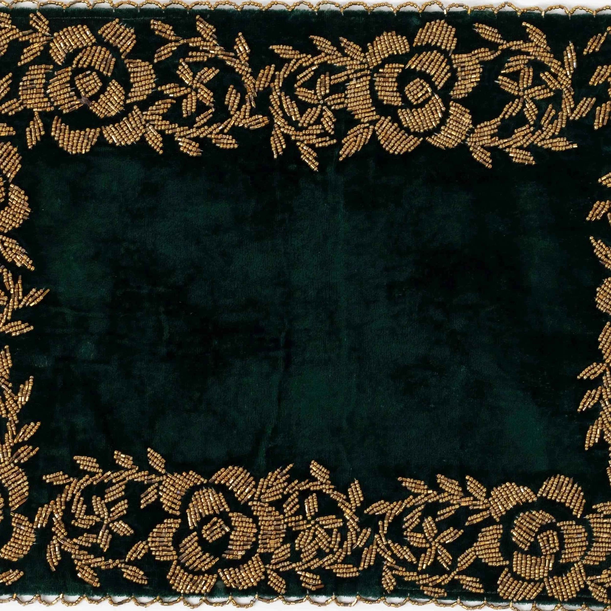 Emerald Green Handmade Beaded Table Runner Set ( Border Design)