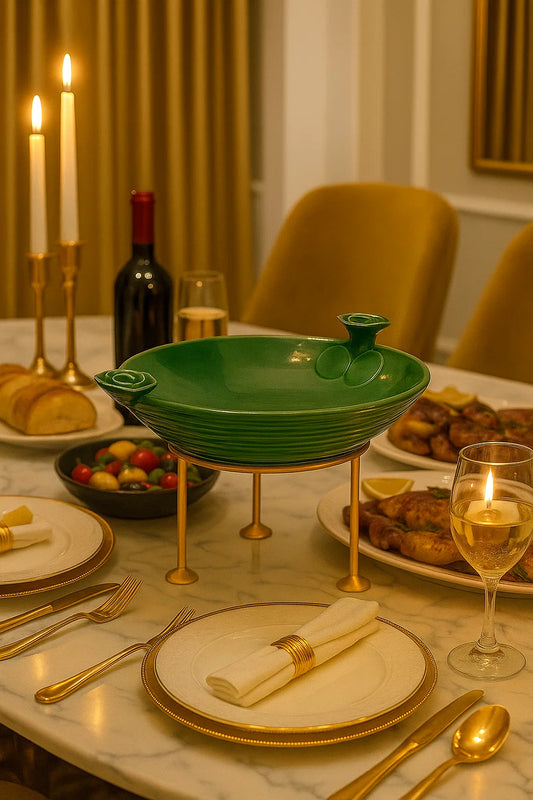 Handmade Rose Serving Platter with Stand - (Green)