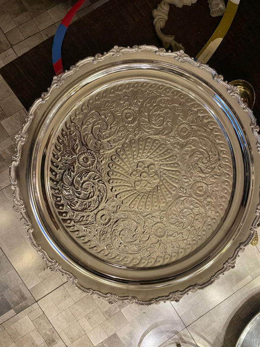 Hand-carved Brass Round Serving Platter