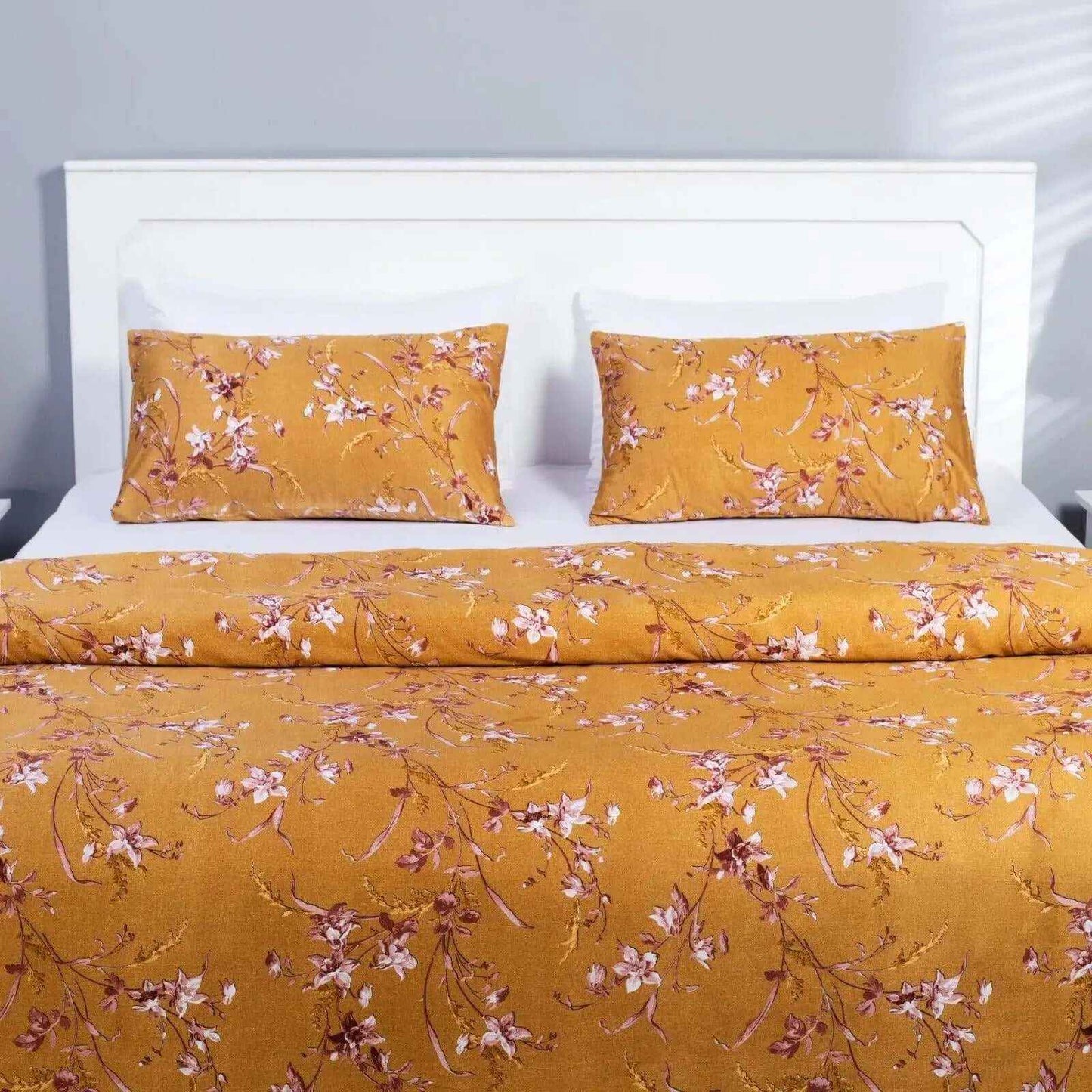 Quilt Cover Set (Mustard Yellow and Tea Pink Floral)