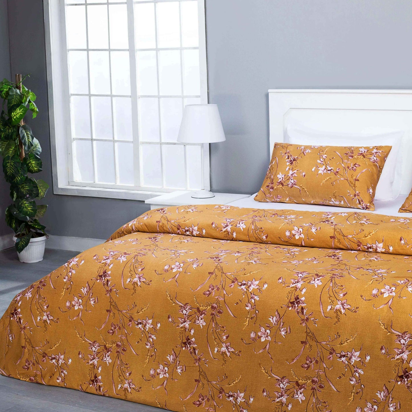 Quilt Cover Set (Mustard Yellow and Tea Pink Floral)