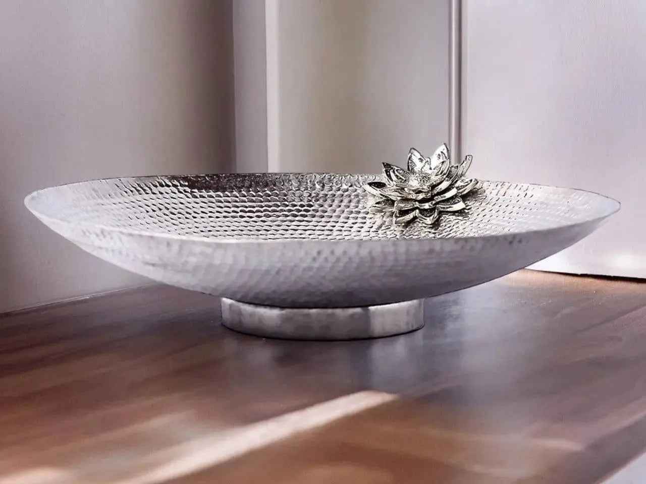 Silver Lotus Salad Bowl Flower Design