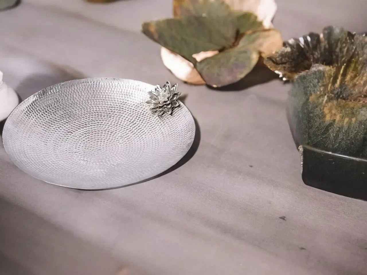 Silver Lotus Salad Bowl Flower Design