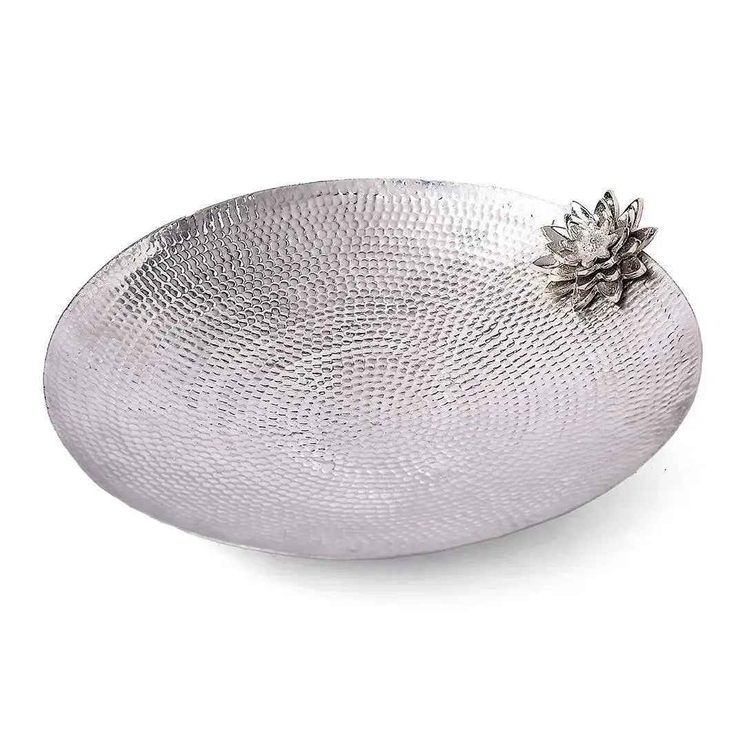 Silver Lotus Salad Bowl Flower Design
