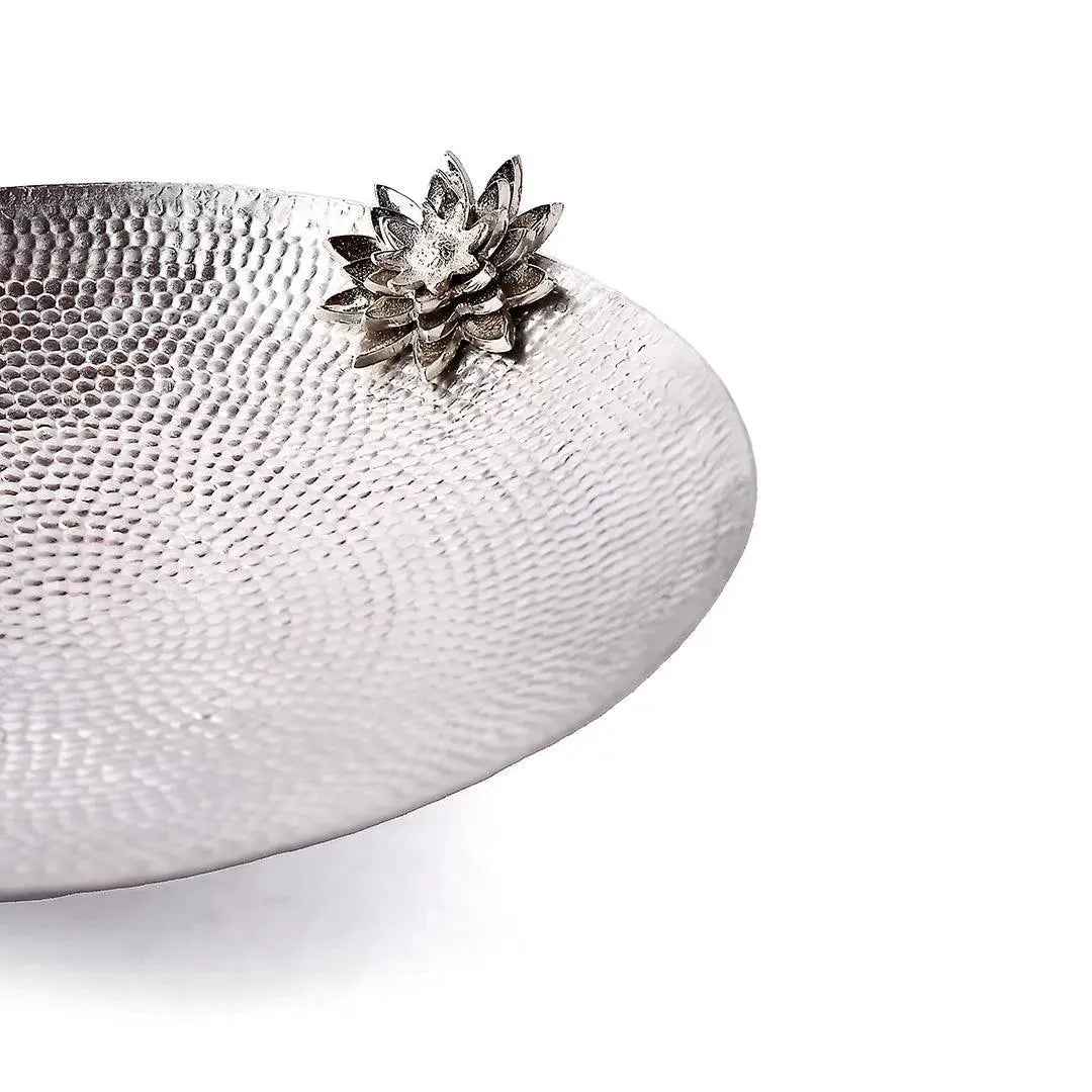 Silver Lotus Salad Bowl Flower Design