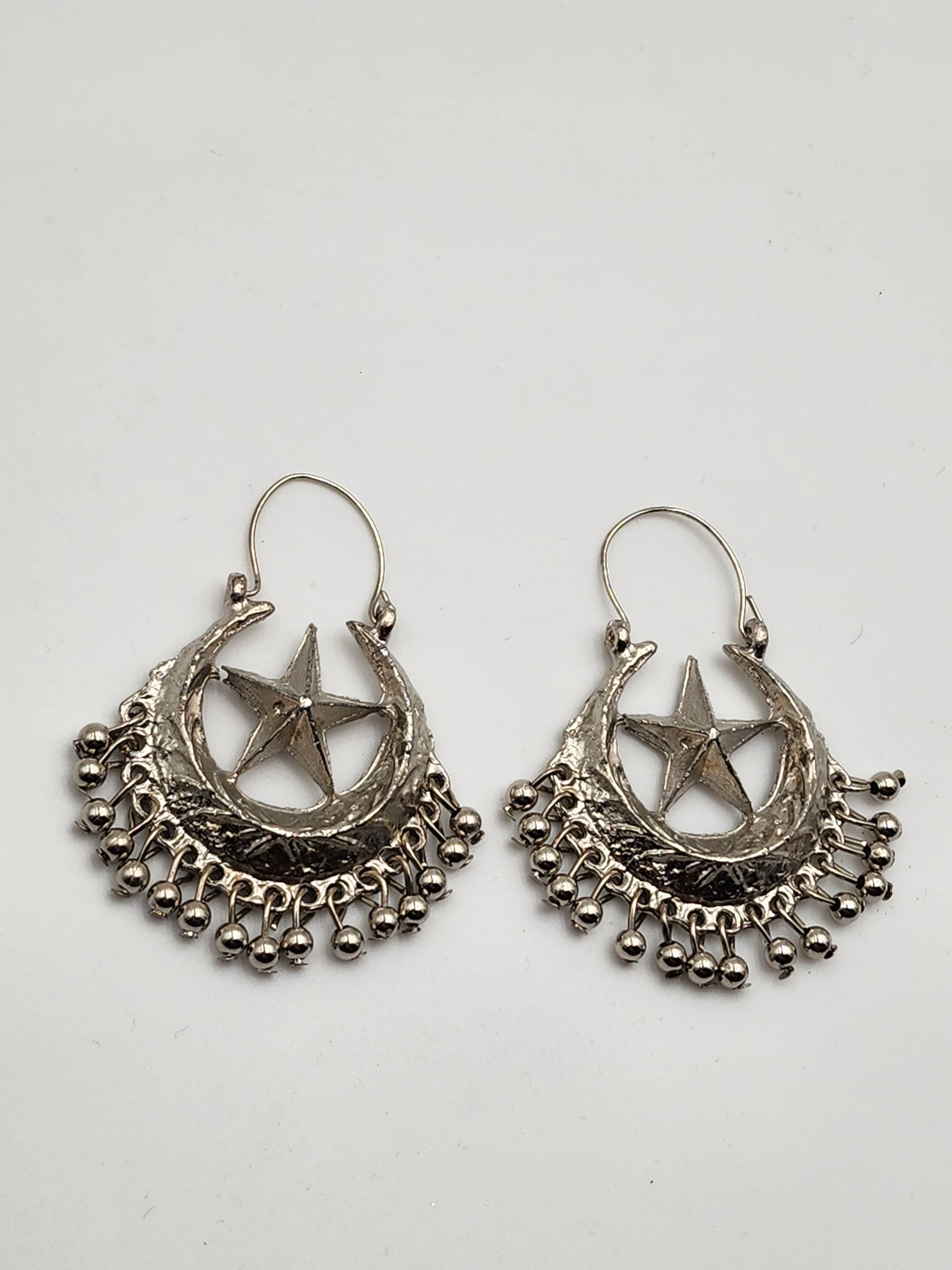 Silver Crescent Star Earrings (chand bali) - Handmade Stories