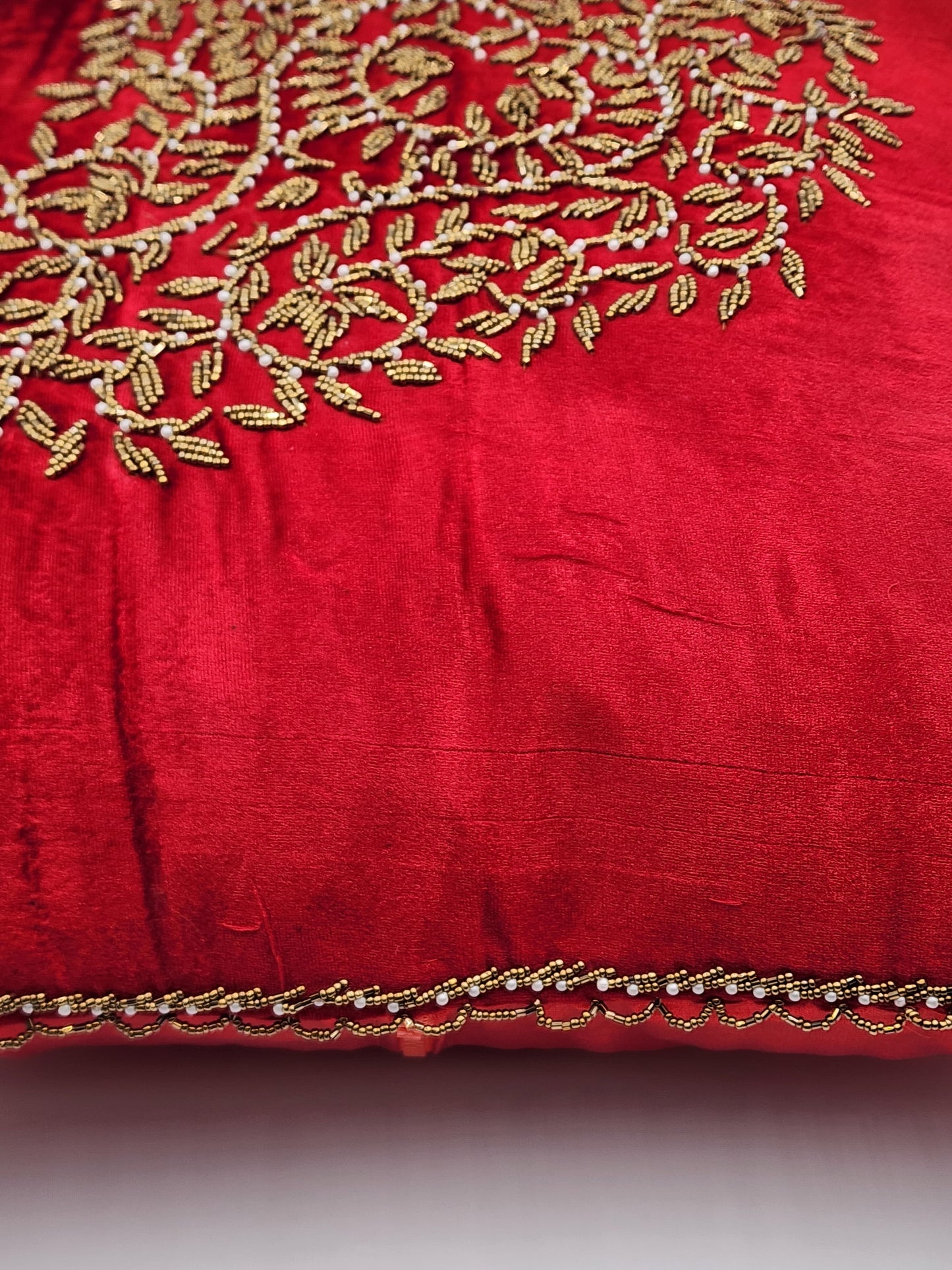 Handmade velvet Cushion Cover (Gold on Red) Design-II