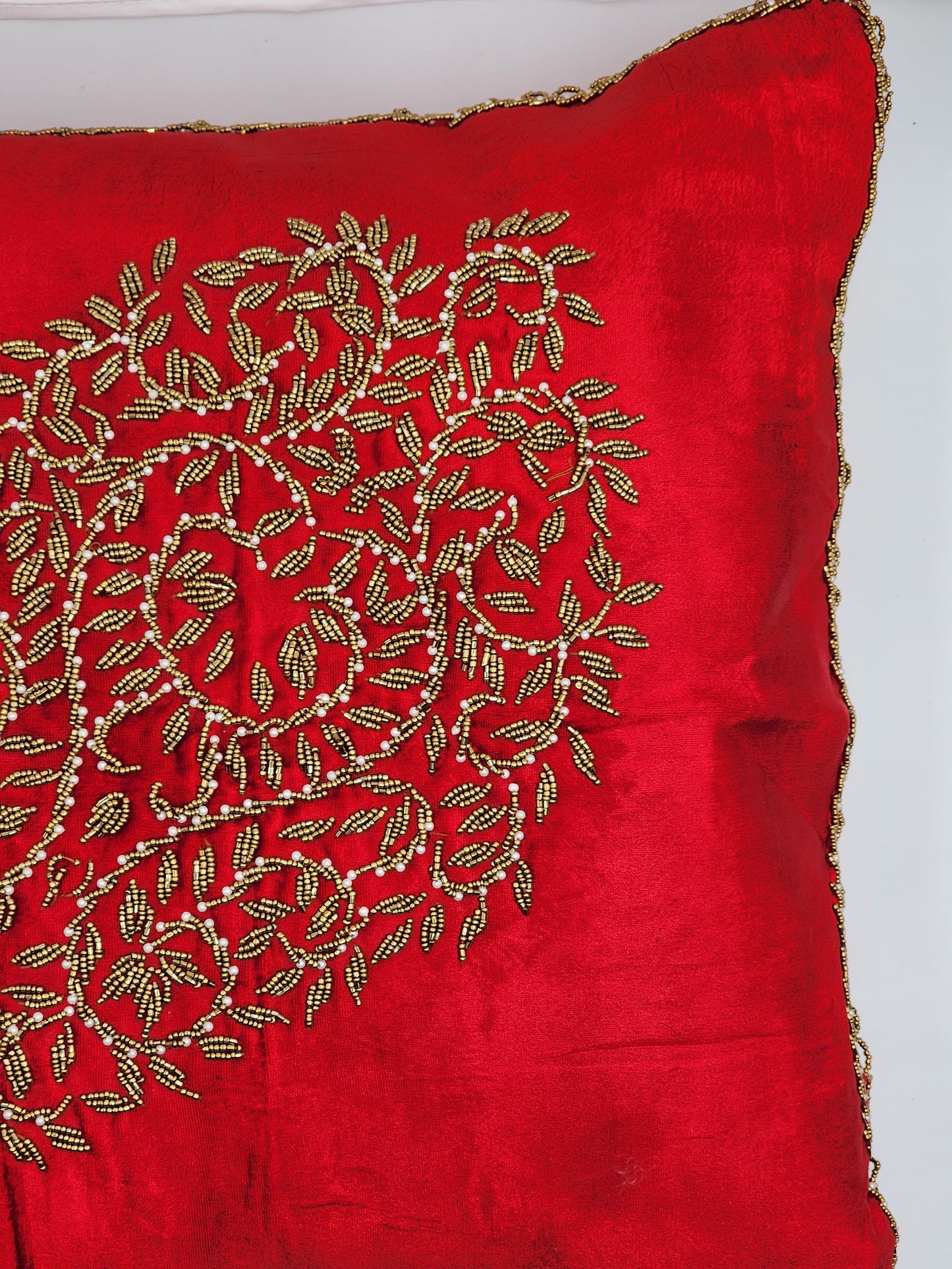 Handmade velvet Cushion Cover (Gold on Red) Design-II