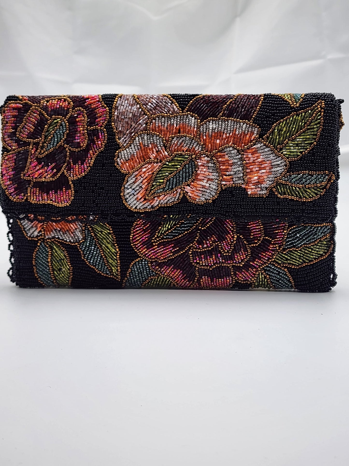 Women Black Floral Clutch Embellished Beaded (Design-II) - Handmade Stories