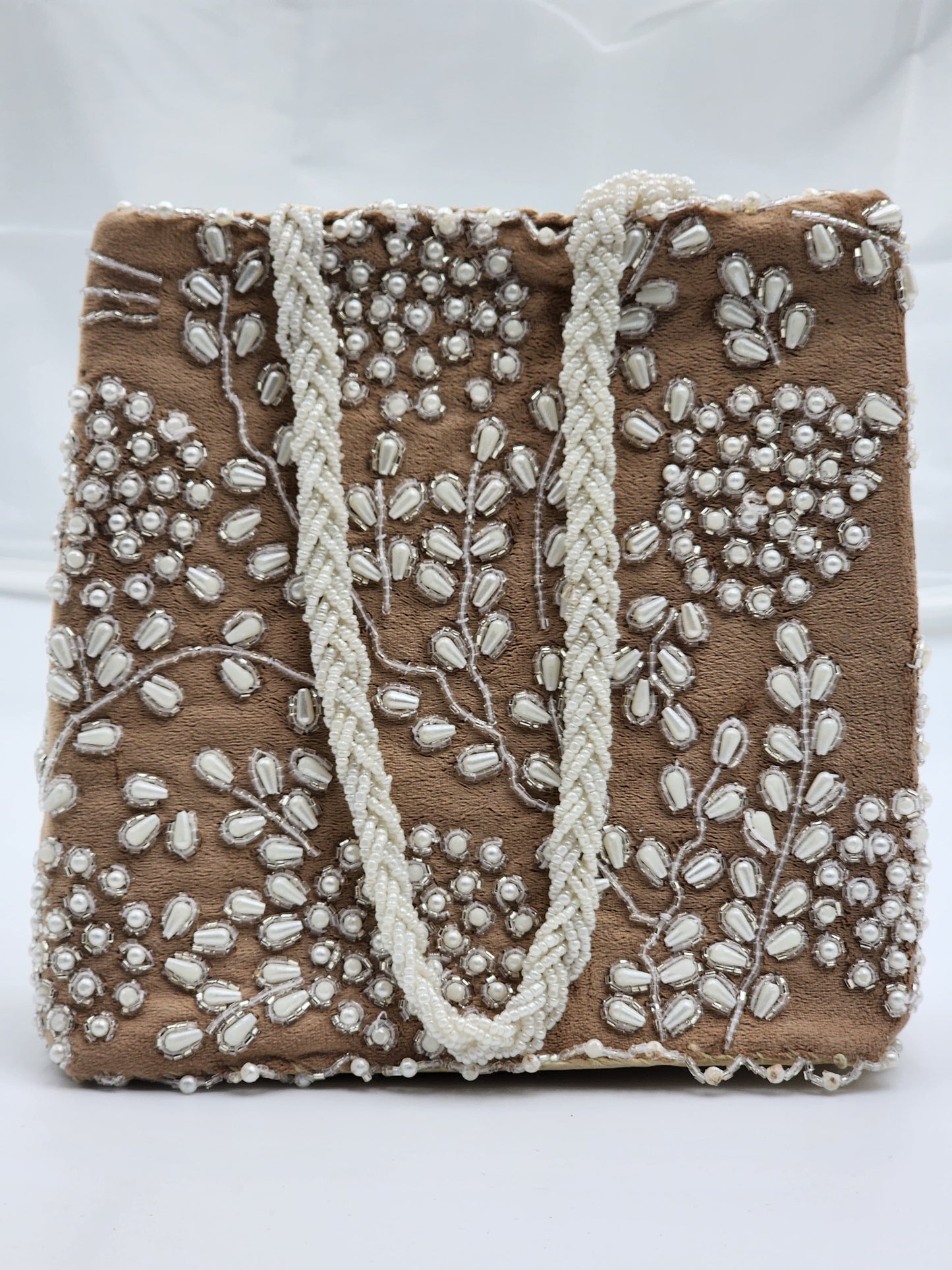 Velvet And White Beaded Women Handbag