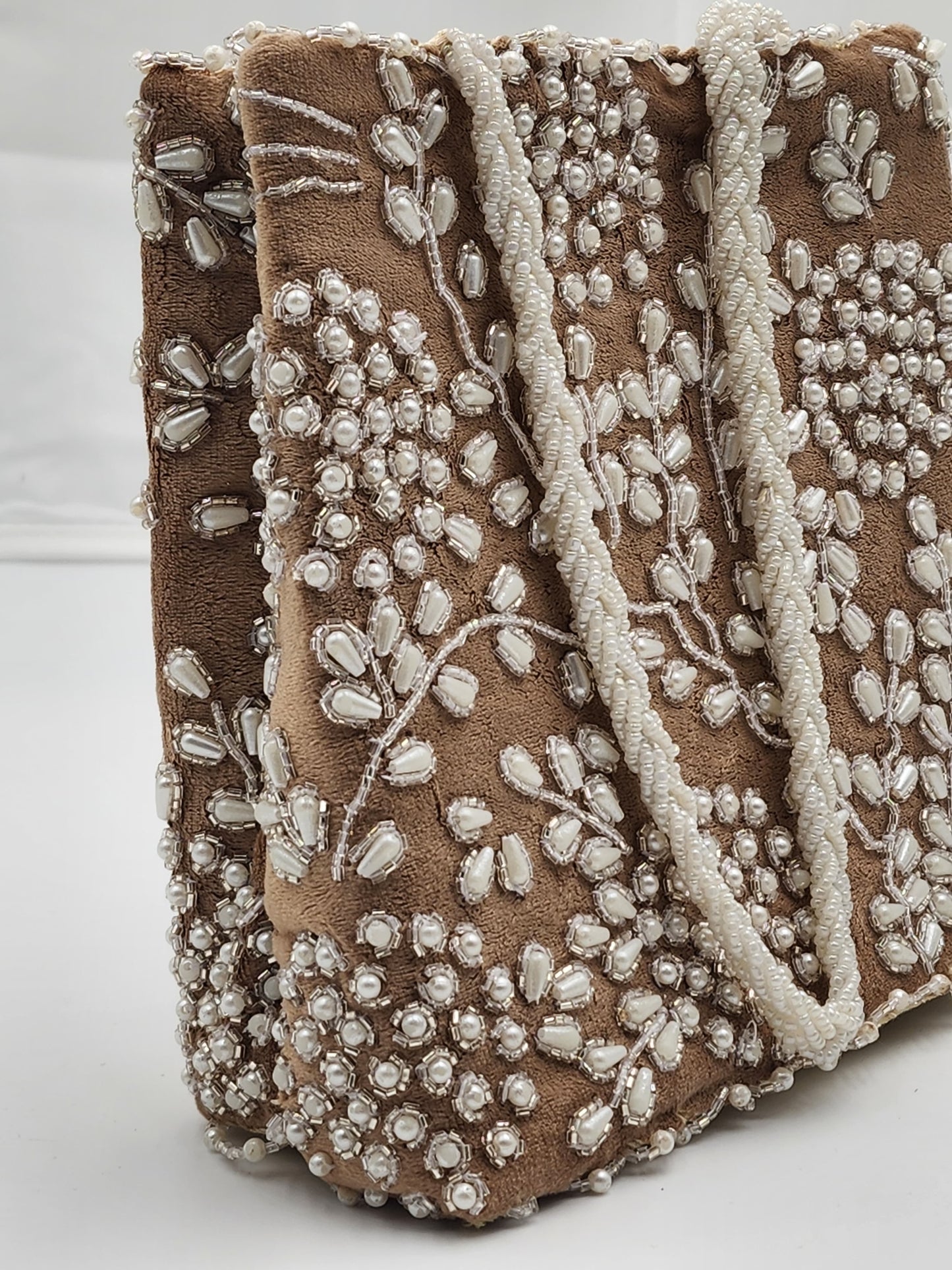 Velvet And White Beaded Women Handbag