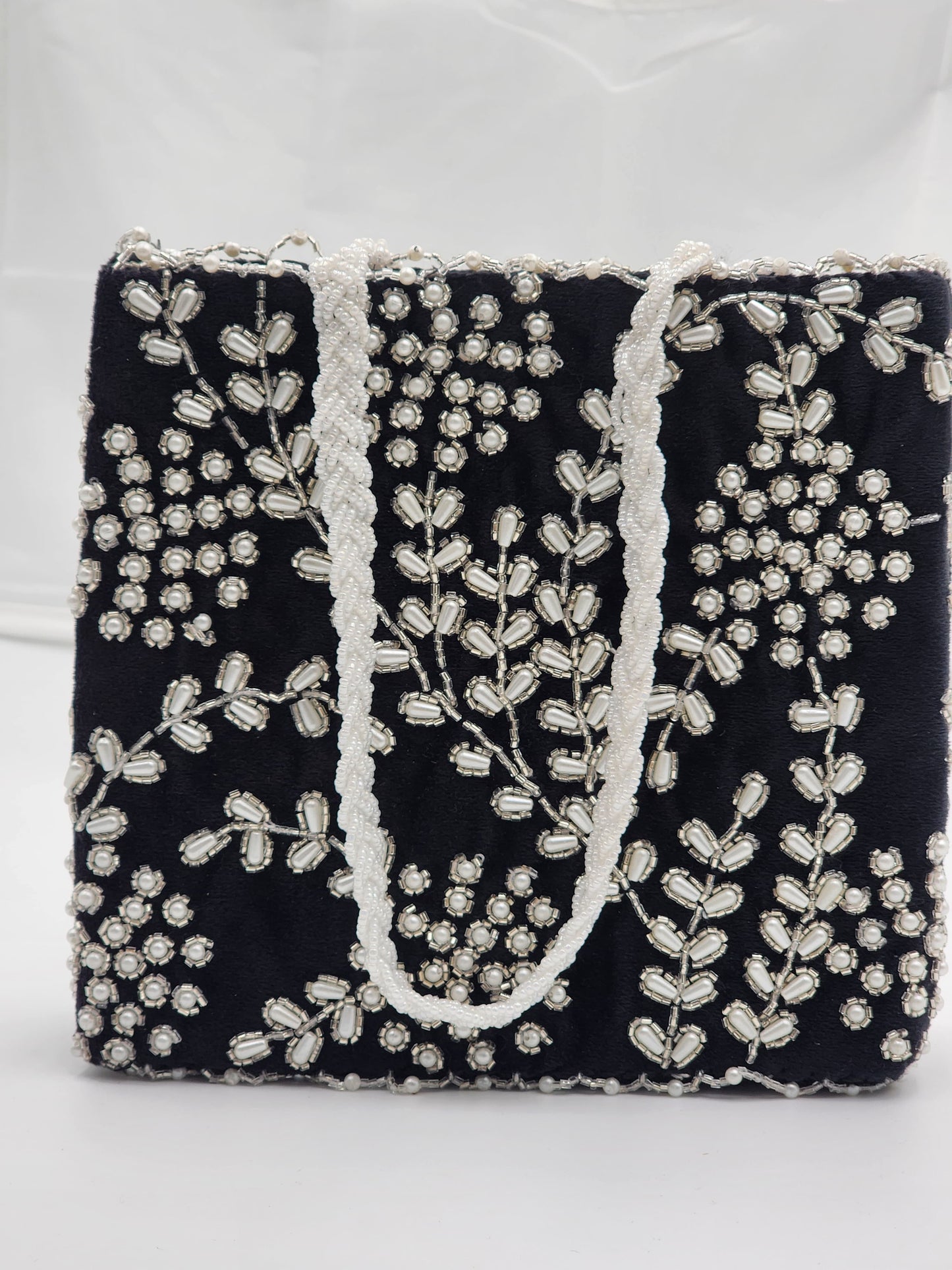 Elegant Black Hand Embellished Beaded Women Handbag (Design-III)
