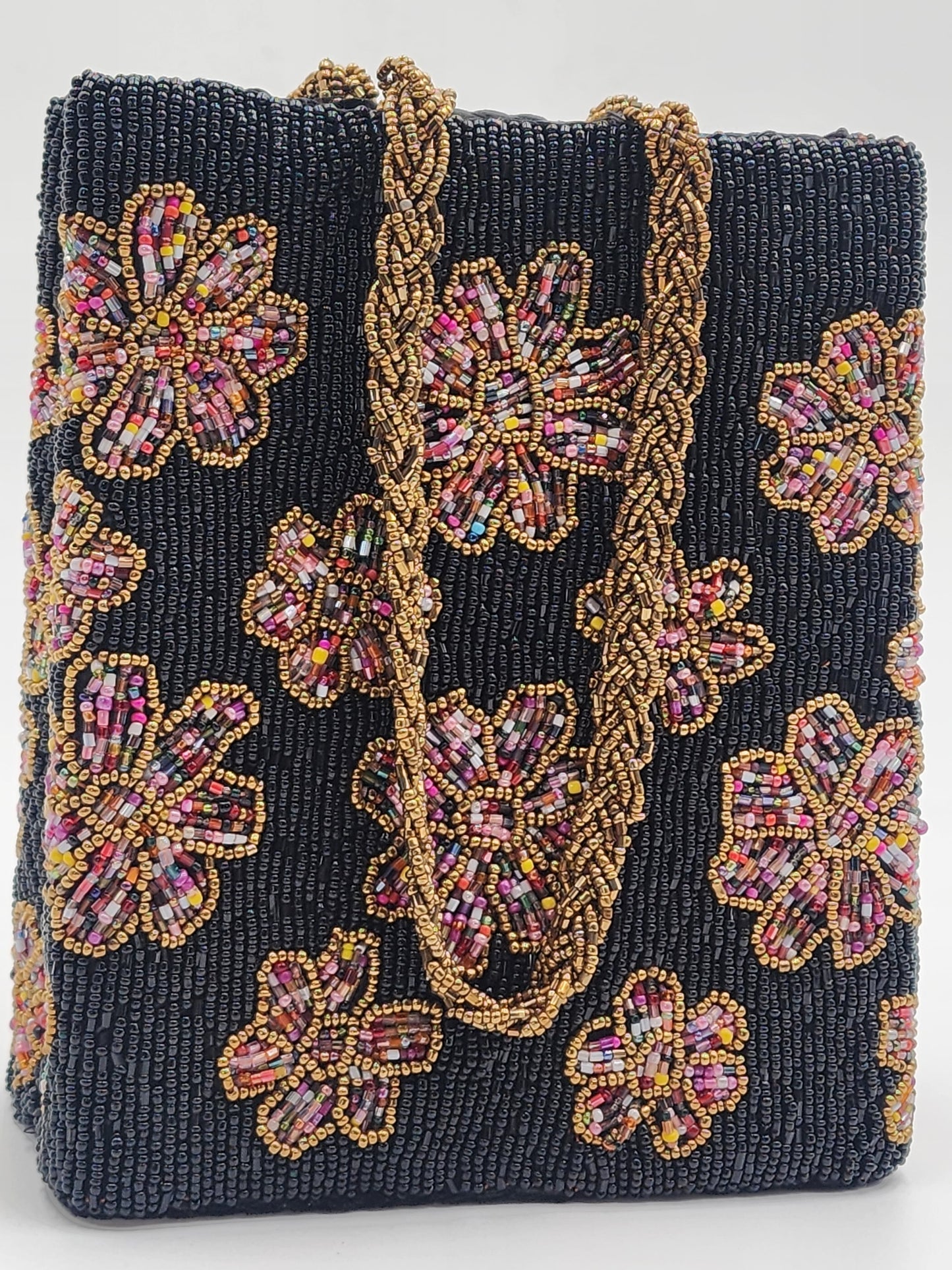Elegant Black Hand Embellished Beaded Women Handbag (Design-III)