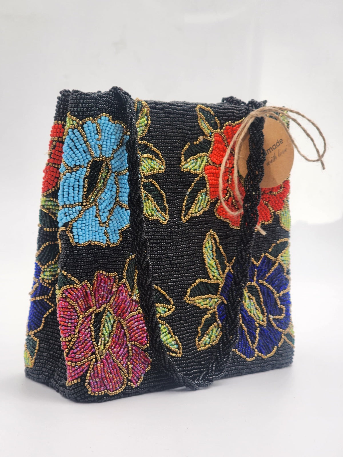 Elegant Black Hand Embellished Beaded Women Handbag (Design-I)
