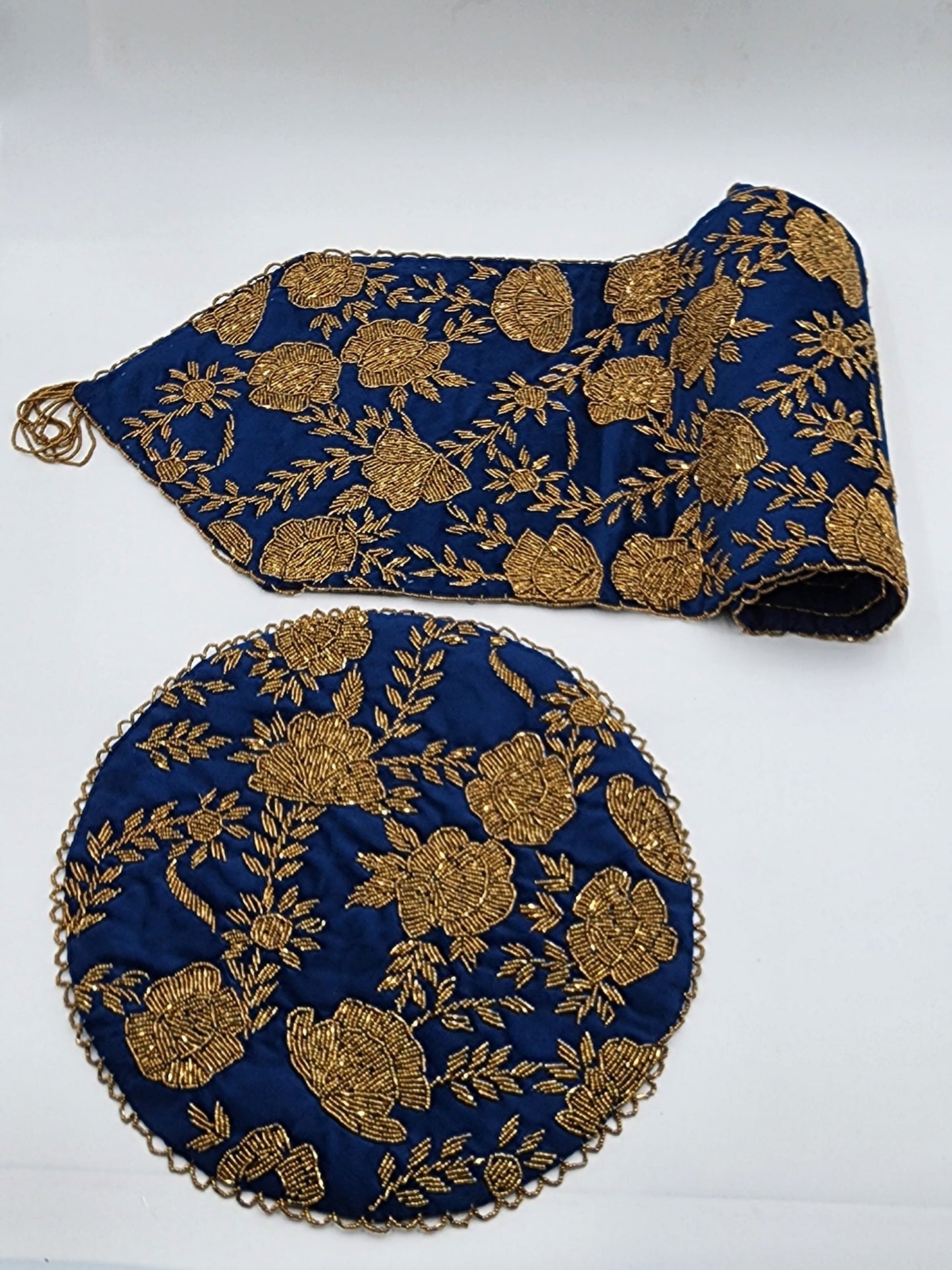 Handmade Beaded Table Runner Set- Cobalt Blue