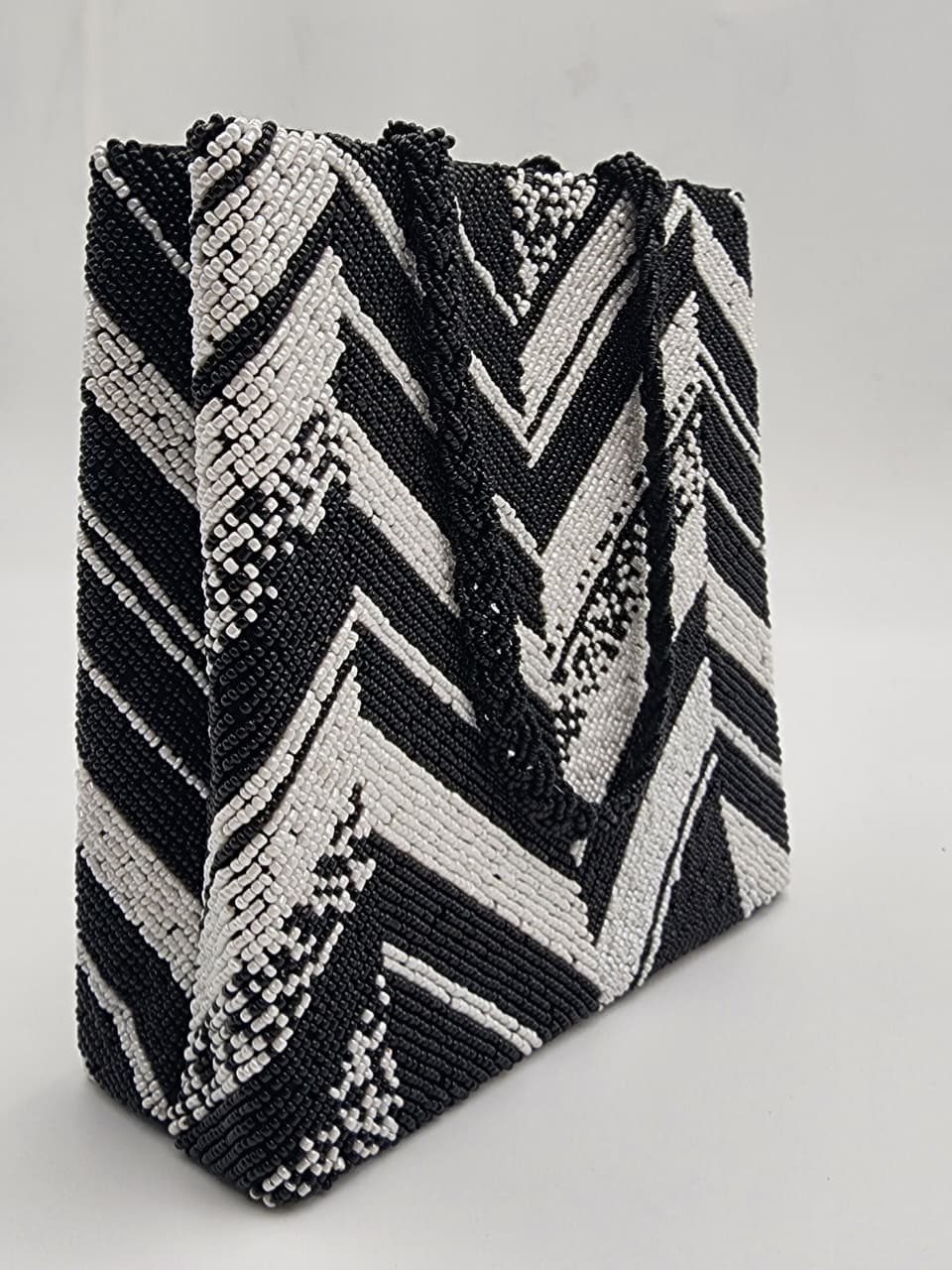 Monochrome Chevron Beaded Handbag - Handmade Stories