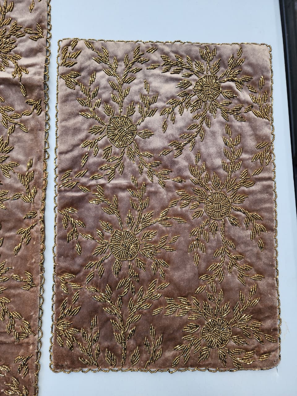 Handmade Beaded Table Runner Set- Beige and Gold (Design 1 ) - Handmade Stories