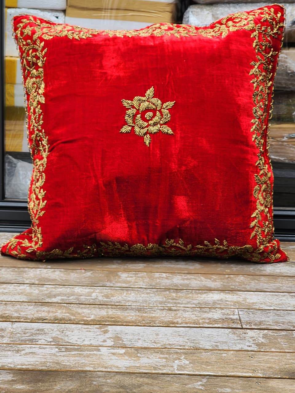Handmade velvet Cushion Cover (Red and Gold)