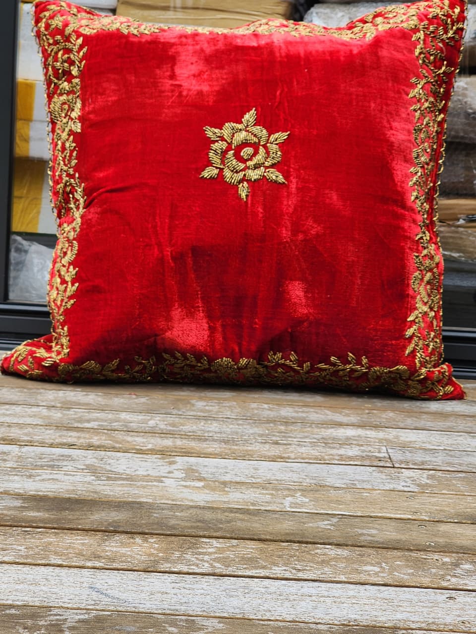 Handmade velvet Cushion Cover (Red and Gold)