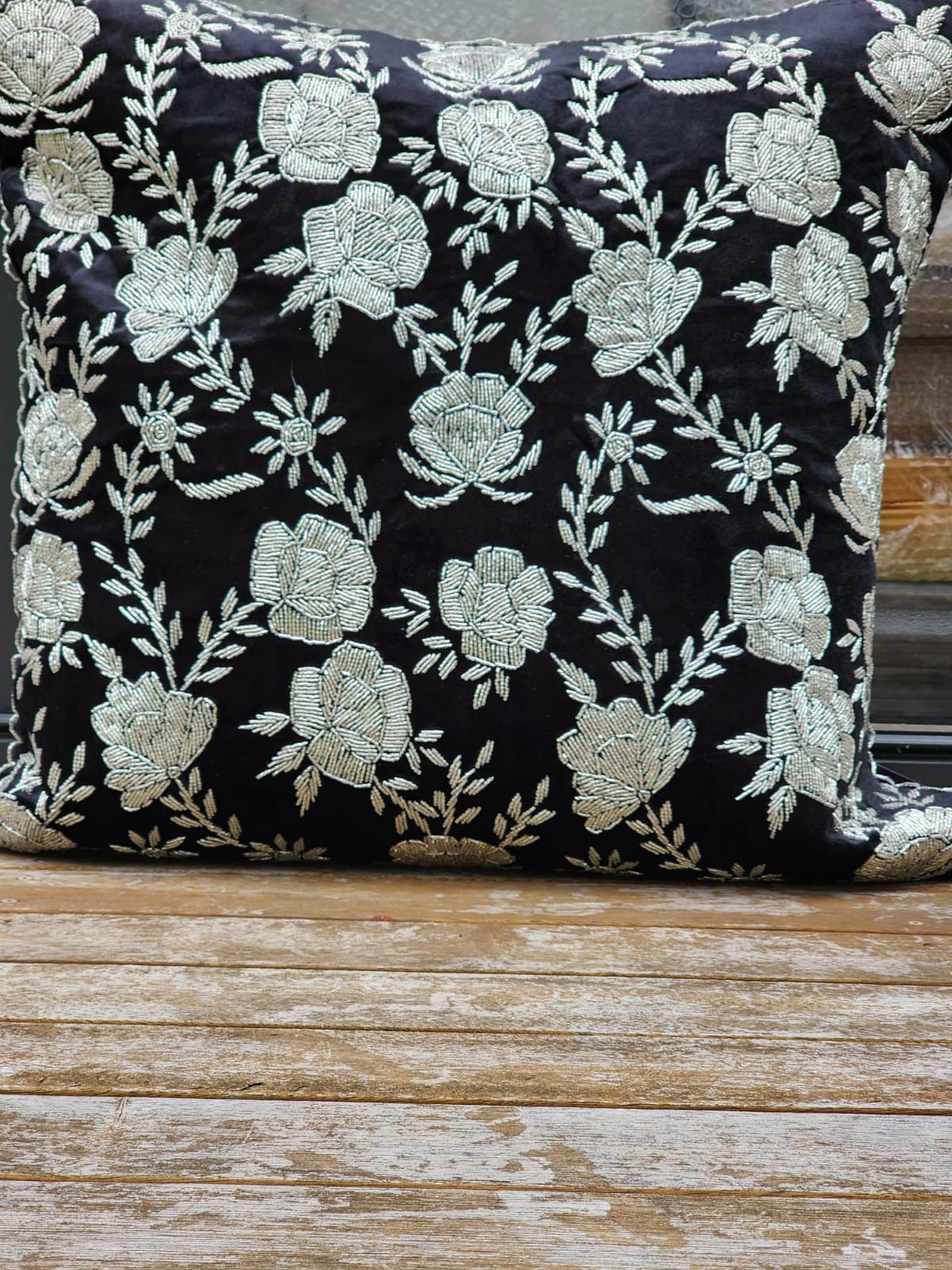 Handmade velvet Cushion Cover (Black and Silver)