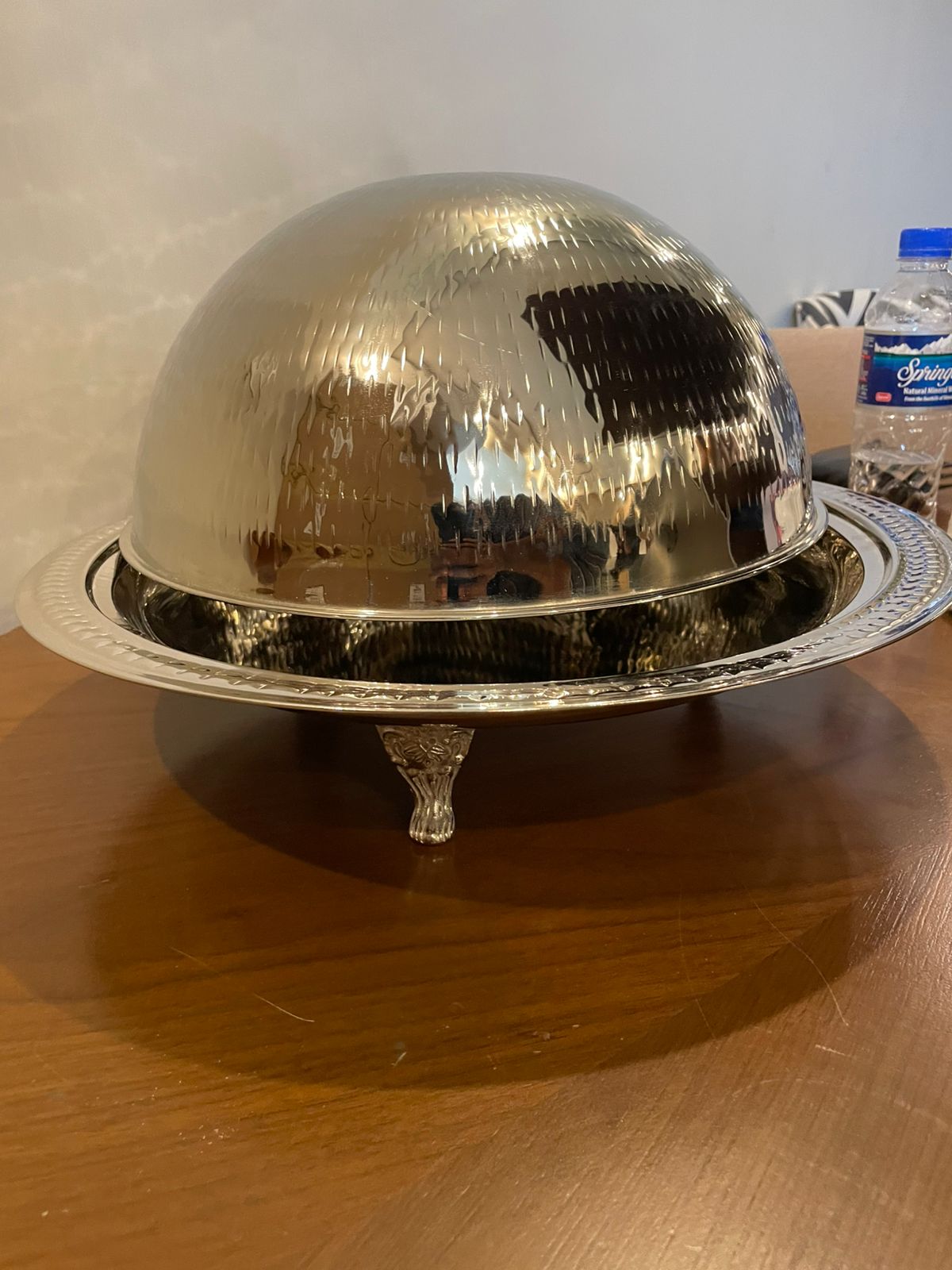 Brass Hammered Round Serving platter Dome