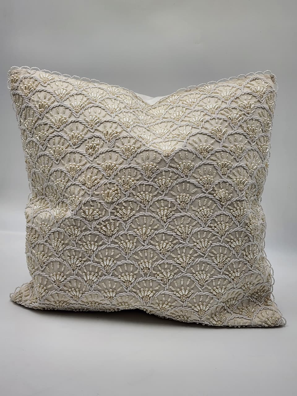 Handmade Velvet Cushion Cover (White Silver and Pearl)