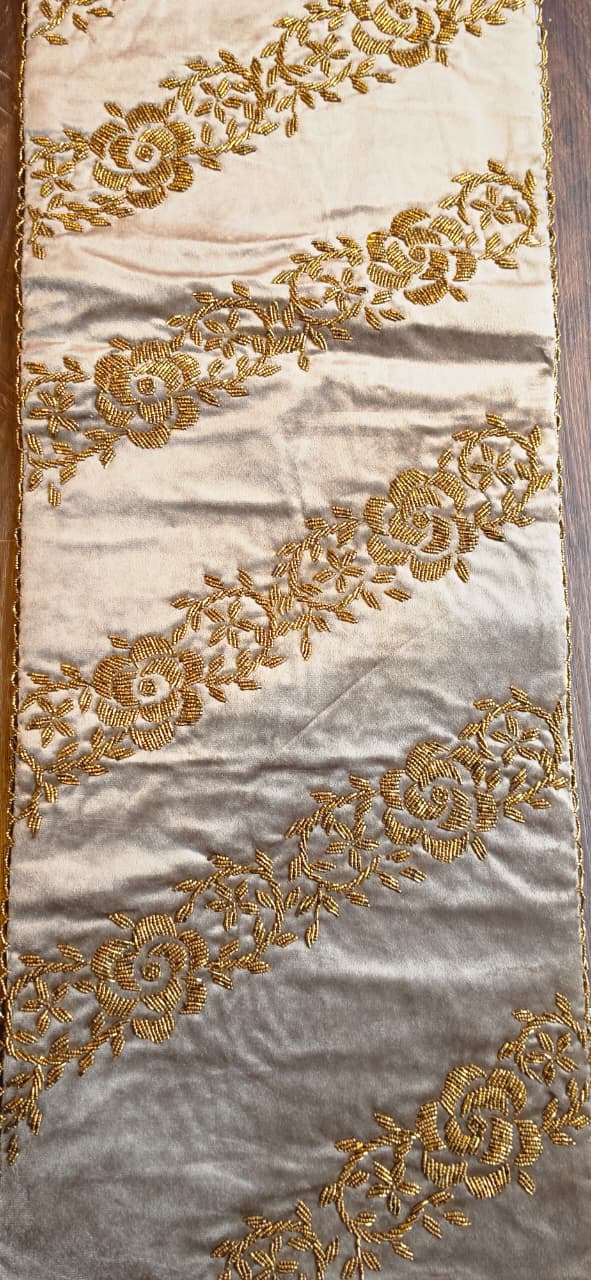 Handmade Beaded Runner - Greyish silver & Gold