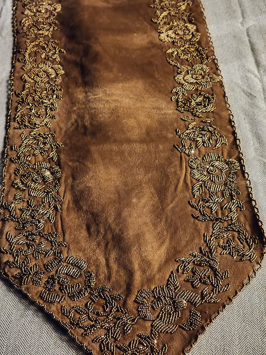 Brown and Gold Handmade Beaded Runner (Design -1) - Handmade Stories