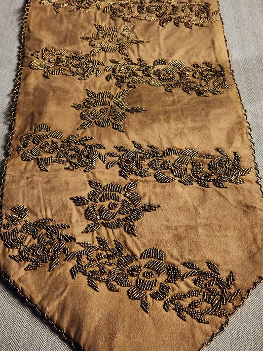 Brown and Gold Handmade Beaded Runner- (Design -5) - Handmade Stories