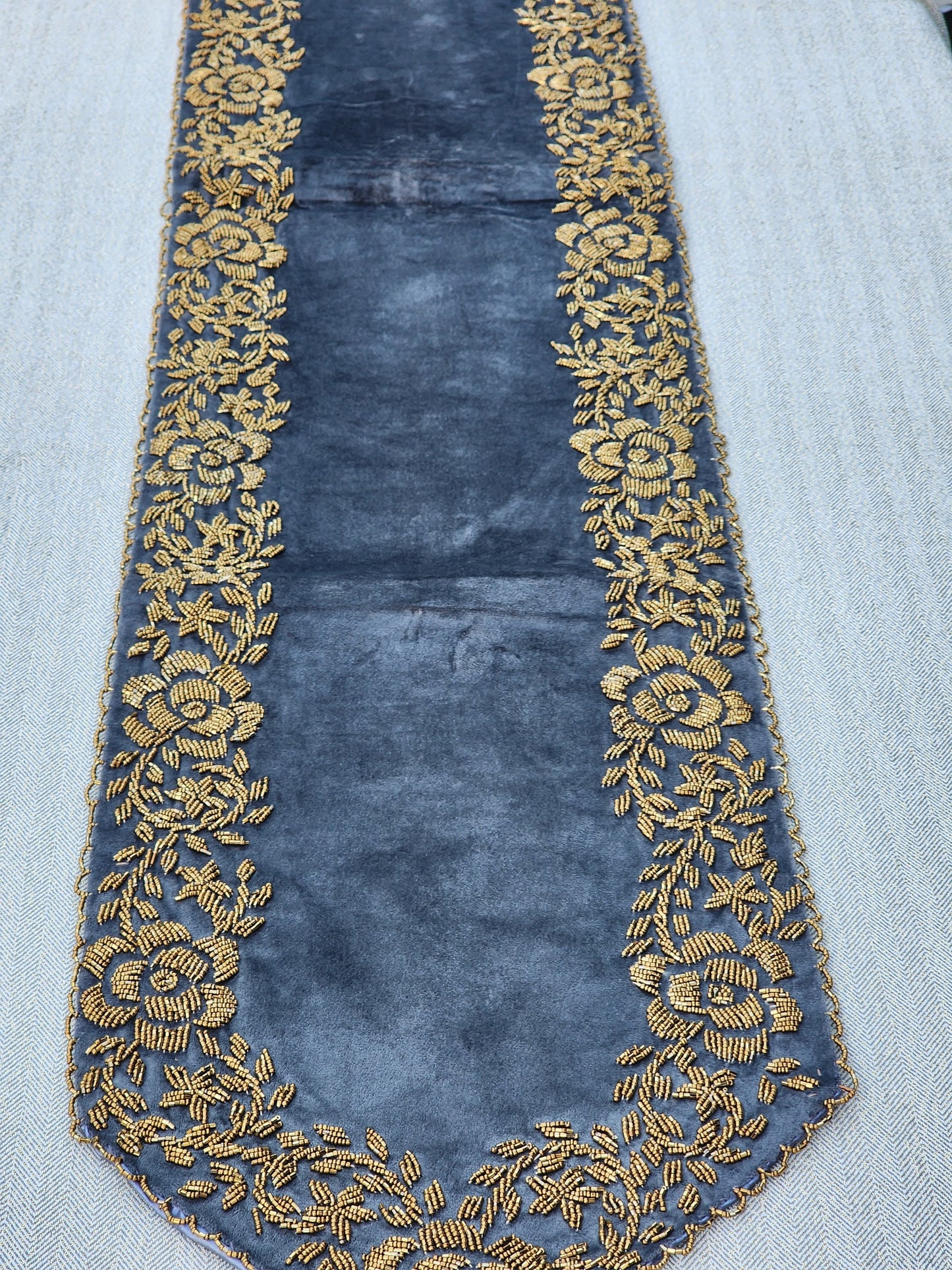 Handmade Beaded Runner - Grey and Gold (Border Design 1) - Handmade Stories