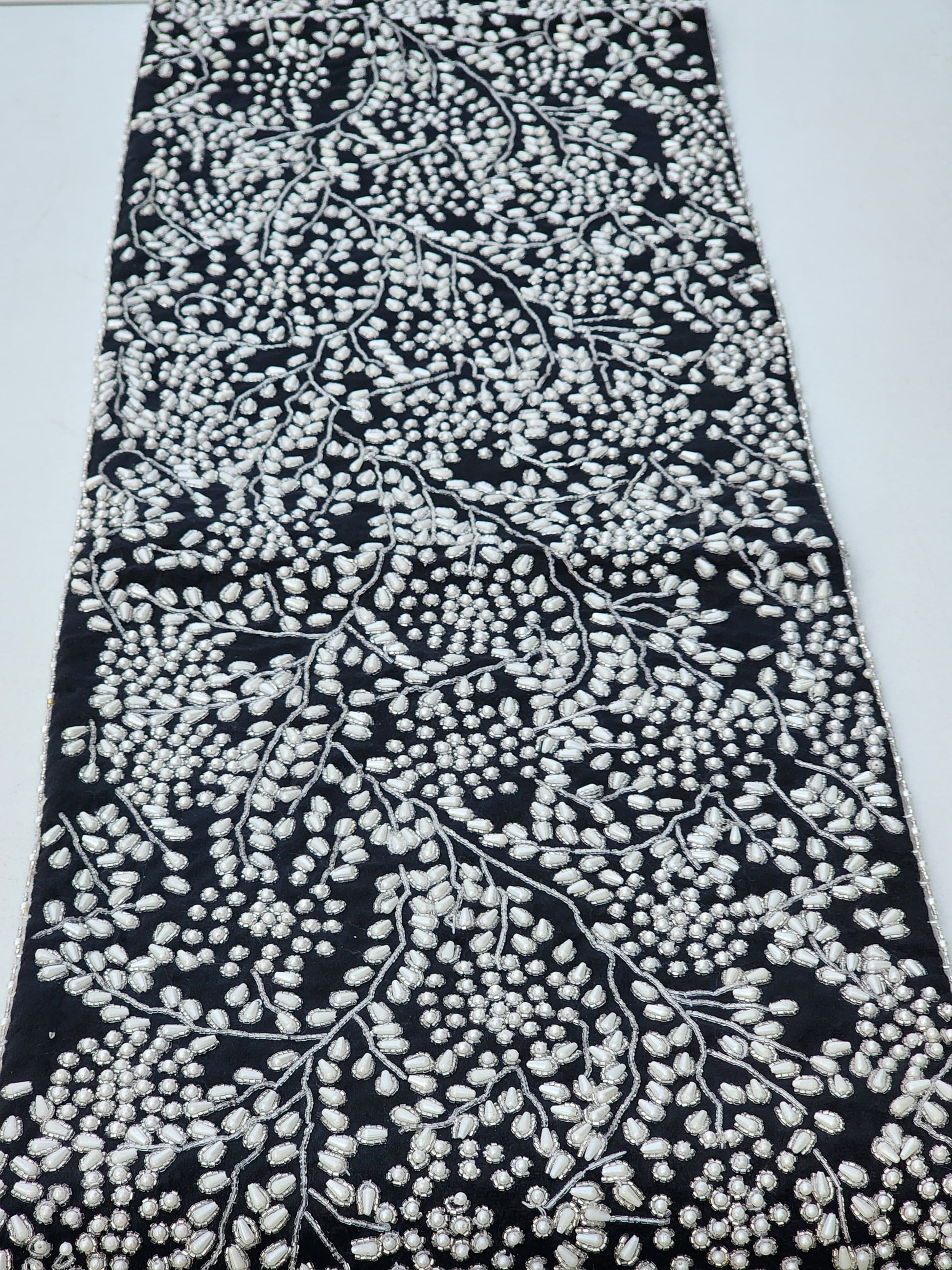 Handmade Table Runner (Black and Silver with Pearl) - Handmade Stories