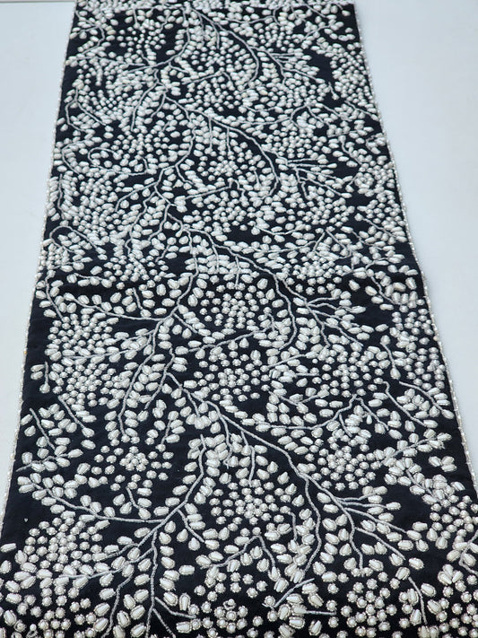 Handmade Beaded Table Runner Set (Black Silver and Pearl) - Handmade Stories