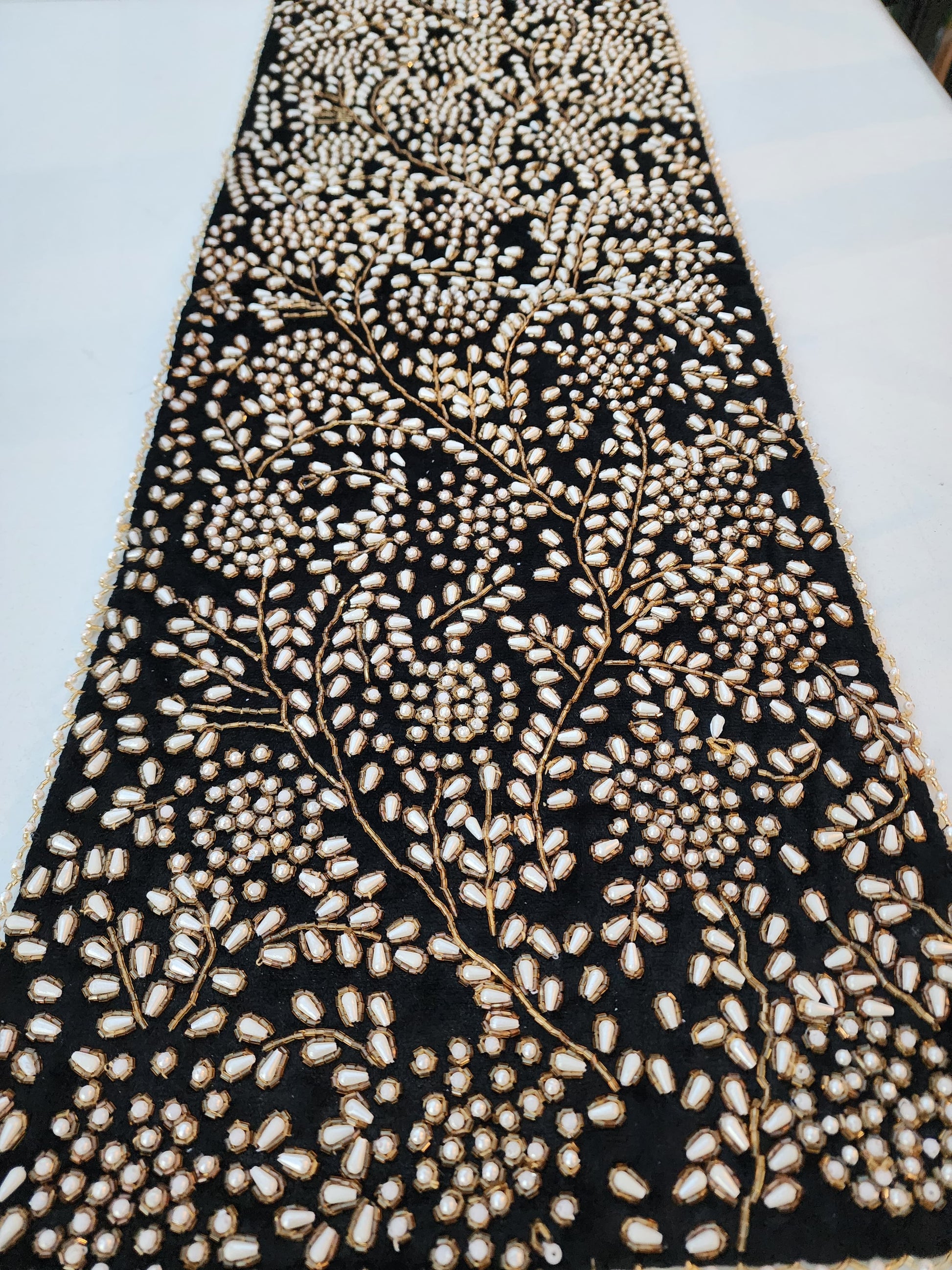 Handmade Table Runner (Black and Gold with Pearl) - Handmade Stories