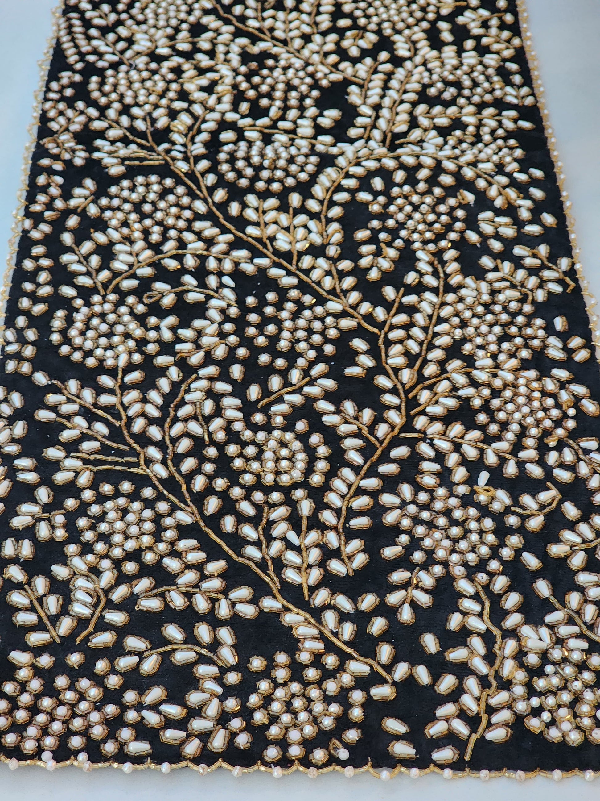 Handmade Table Runner (Black and Gold with Pearl) - Handmade Stories
