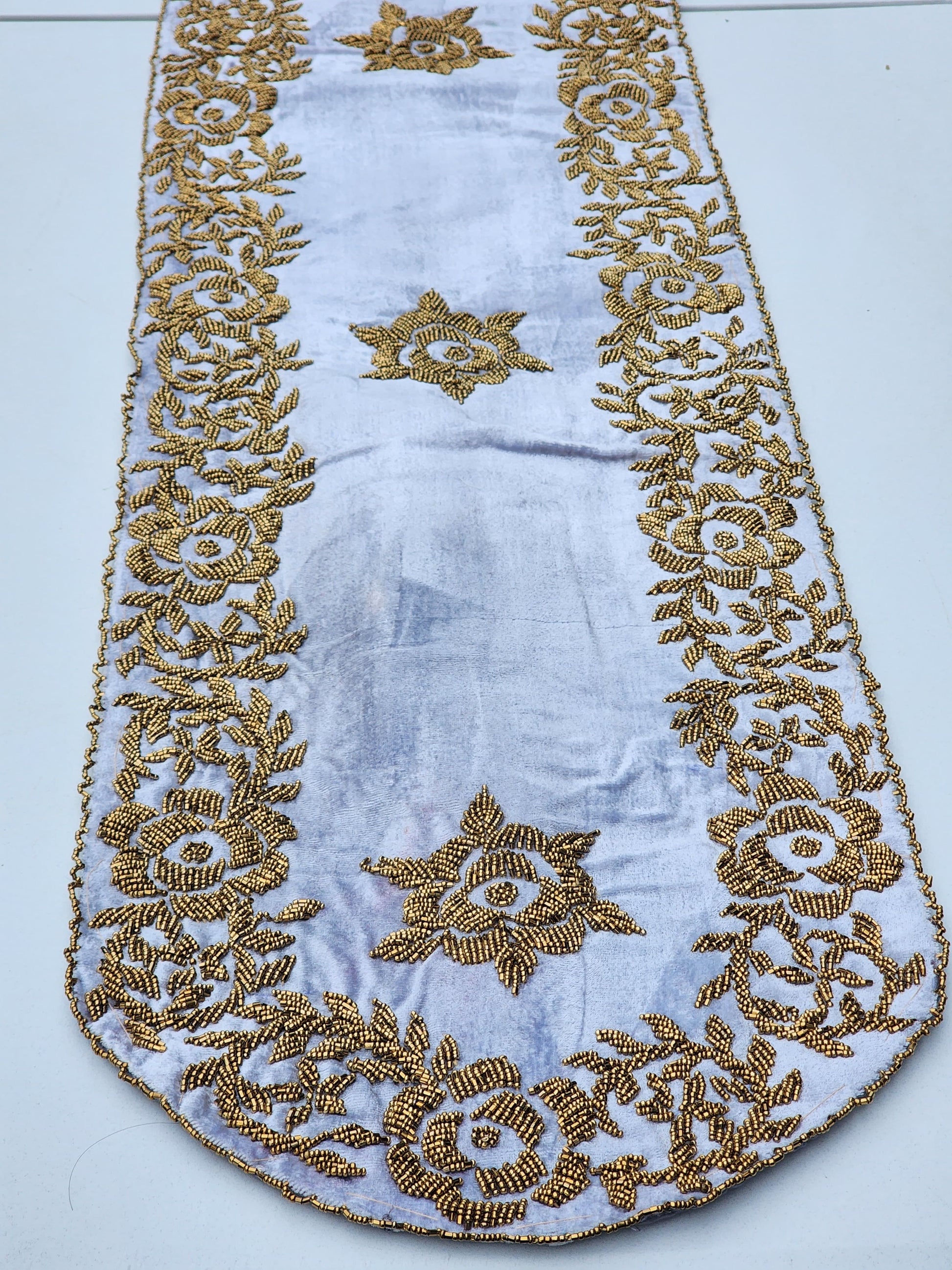 Handmade Beaded Runner - Sky Blue and Gold - Handmade Stories